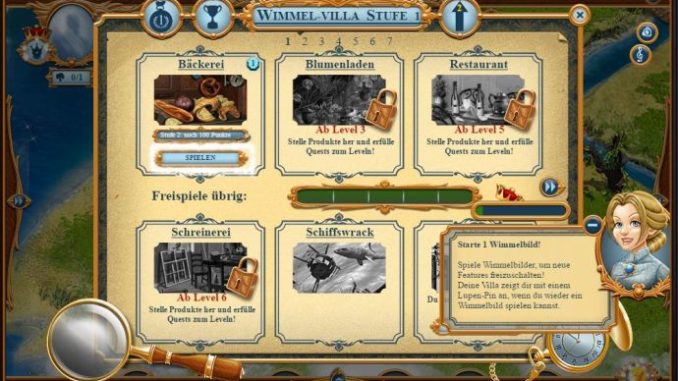 Uptasia: In der Villa siehst du deine Erfolge und kannst die verschiedenen Wimmelbildspiele starten.