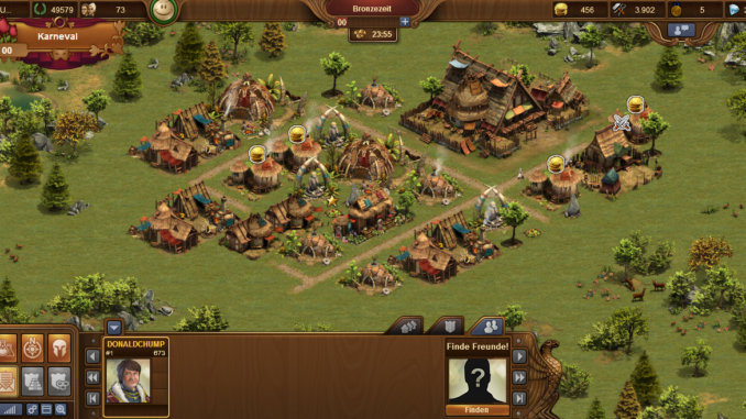 Forge of Empires: Ãhnlich wie in Age of Empires startest du auf der grünen Wiese und musst zunächst einfache Hütten bauen.